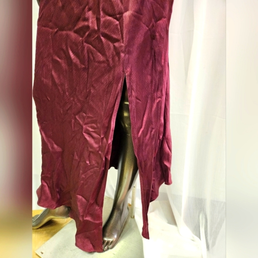 Halter Gown In Wine With Slit, Back Zipper & Closure - Picture 8 of 16